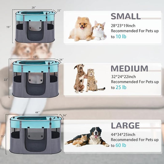 Large Dog Cat Playpen Crate with Waterproof Pad,Portable Collapsible Pet Dog Cat Kennel Cage Tent,Suitable for Indoor Outdoor Travel Camping,Water-Resistant Breathable Shade Cover (Green L)