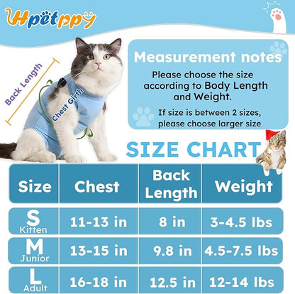 Hpetppy Cat Surgery Recovery Suit, Recovery Suit for Female Male Cats, Cat Onesie After Surgery Spay Neuter, Anti-Licking Kitten Surgical Clothes, Bodysuit for Abdominal Wounds Skin Disease Blue M