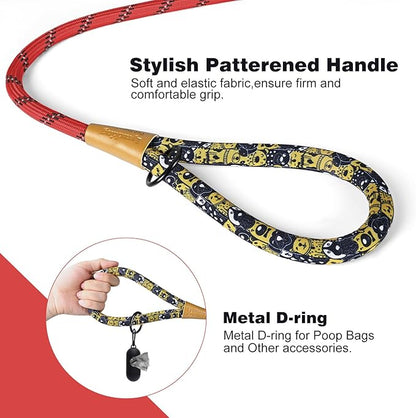lynxking Rope Dog Leash 6 FT with Comfortable Padded Handle, Highly Reflective Threads Leash for Small Medium Large Dogs (Red, Small 3/8in x 6ft-Rope Clasp)
