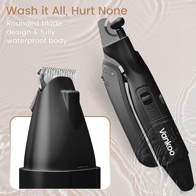 Vankoo 2 in 1 Dog Nail Clippers & Trimmers with LED Lights, Splash Guard - Pet Hair Trimmer for Around Paws, Ear, Eye,Face, Rump Rechargeable & IPX7 Waterproof Grooming Supplies for Cats, Dogs