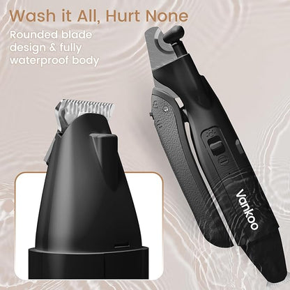 Vankoo 2 in 1 Dog Nail Clippers & Trimmers with LED Lights, Splash Guard - Pet Hair Trimmer for Around Paws, Ear, Eye,Face, Rump Rechargeable & IPX7 Waterproof Grooming Supplies for Cats, Dogs