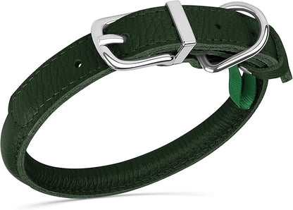 OOPSDOGGY Rolled Leather Dog Collar Soft Roll Collars for Small Medium Large Dogs Puppy (Green, XL, 17"-21")