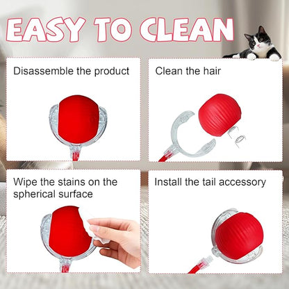 FUICZSN Automatic Interactive Cat Toys Ball, Motion Activated Kitten Toys with Twitchy Tail, 3 Speed Modes & Rechargeable Battery, Fun Indoor Cat Enrichment Toys for Small Medium Large Cats (Red)