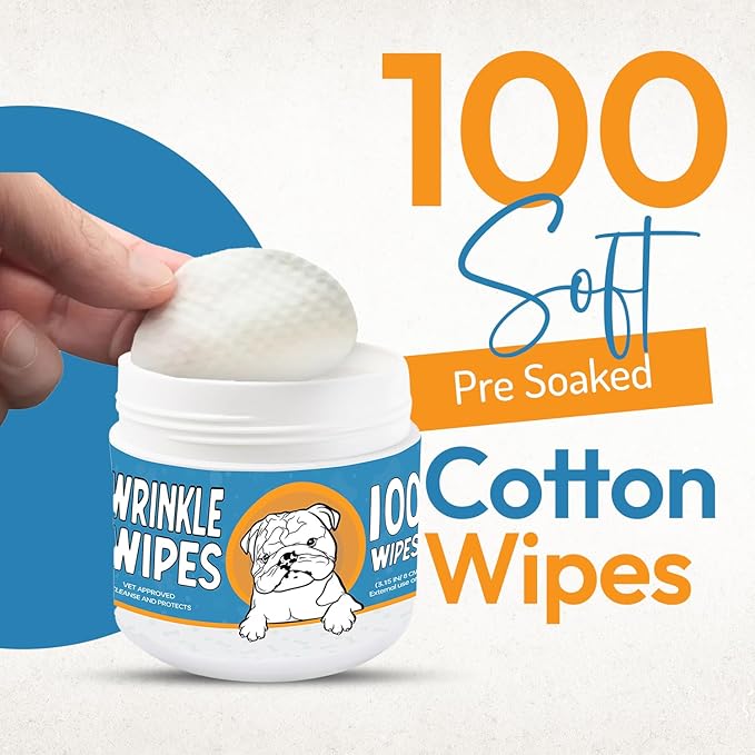 Wrinkle Wipes for Dogs - Soothe & Deodorize with Honeysuckle & Green Tea - Hypoallergenic Dog Wipes for Cleaning Faces, Paws & Butts - 200 Count Textured Wipes