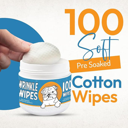 Wrinkle Wipes for Dogs - Soothe & Deodorize with Honeysuckle & Green Tea - Hypoallergenic Dog Wipes for Cleaning Faces, Paws & Butts - 200 Count Textured Wipes