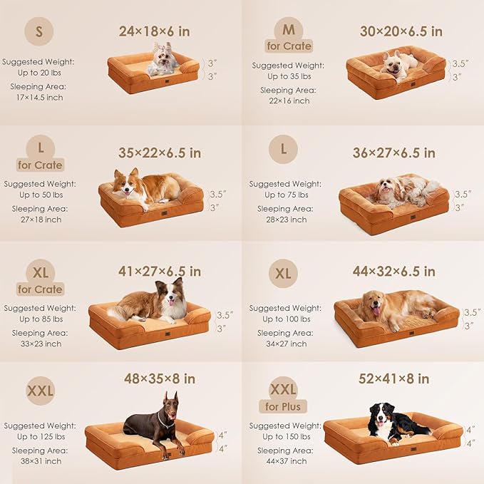 EHEYCIGA Orthopedic Dog Beds for Extra Large Dogs, Waterproof Memory Foam XL Pet Bed with Sides, Non-Slip Bottom and Egg-Crate Foam Big Dog Couch Bed with Washable Removable Cover,Pumpkin Orange