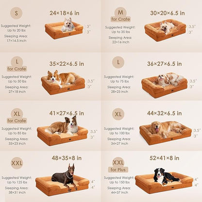 EHEYCIGA Orthopedic Dog Beds for Extra Large Dogs, Waterproof Memory Foam XL Pet Bed with Sides, Non-Slip Bottom and Egg-Crate Foam Big Dog Couch Bed with Washable Removable Cover,Pumpkin Orange