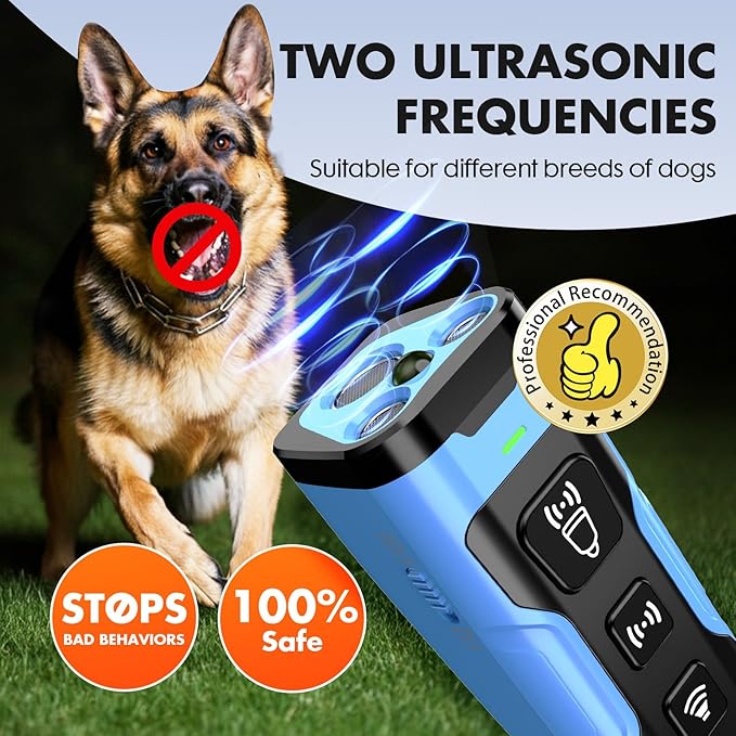 Dog Bark Deterrent Device, 3X Ultrasonic Anti Barking, 6 Training Modes 23 FT Range Barks No More Indoors Outdoors Behavior Correct Safe & Humane Rechargeable Compact Bark Control for Dogs (Blue)