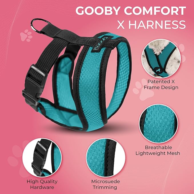 Gooby Comfort X Head-in Harness – Medium Dog Harness (9–15 lbs), Turquoise, No Pull, Choke-Free Design