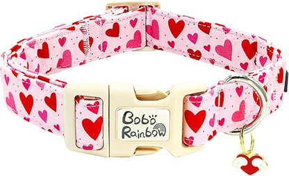 Valentine's Day Dog Collar, Cute Red Heart Adjustable Pet Collars Soft Comfortable Cotton Holiday Puppy Collar Cute Necklace Gift for Small Dogs