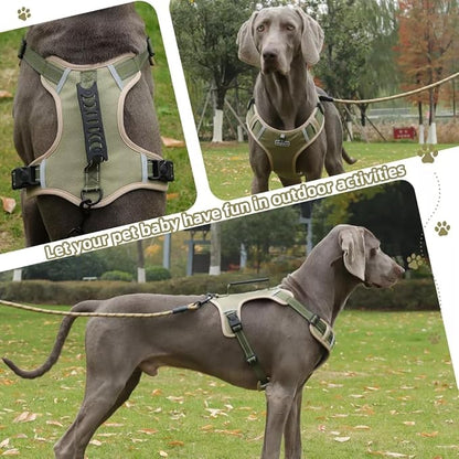 Dog Harness No Pull Adjustable Reflective,for Medium and Large Small Dog with Leash 59.06in (Khaki, S)