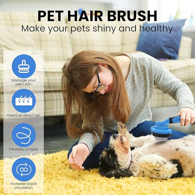 Self-Cleaning Pet Grooming Brush – Deshedding Tool - Removes Loose Fur- Easy One-Click Fur Removal - Hair Brush - Pet Hair Removal Tool - Cat brush - Dog brush for Shedding - Dog hair remover - Large