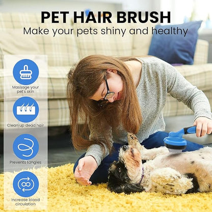 Self-Cleaning Pet Grooming Brush – Deshedding Tool - Removes Loose Fur- Easy One-Click Fur Removal - Hair Brush - Pet Hair Removal Tool - Cat brush - Dog brush for Shedding - Dog hair remover - Large