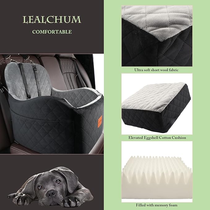 Lealchum Dog Booster Car Seat for Small/Medium Dogs,Soft Puppy Portable Car Seat with Elevated Cushion,Fits in Front/Back Seat,Fully Detachable and Washable,Easy to Install (Pink, Medium)