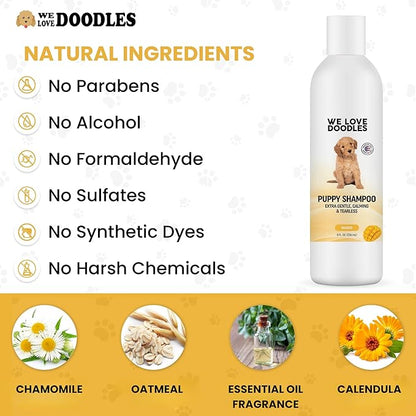 Puppy Shampoo & Conditioner | Made in USA | Tear Free | Best Shampoo for Puppies | Sensitive & Itchy Skin Wash | Oatmeal Bathing | Tearless, Mango, 8oz [We Love Doodles]
