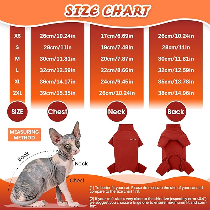 ROZKITCH Hairless Cat Clothes, Breathable Soft Cat Jumpers for Cats Only, Cat Coat with Four Legs, Warm Cat Sweater Cat T-Shirt Cat Pajamas Jumpsuit Vest Cornish Rex Devon Rex Peterbald Red M