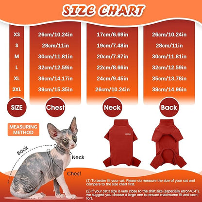 ROZKITCH Hairless Cat Clothes, Breathable Soft Cat Jumpers for Cats Only, Cat Coat with Four Legs, Warm Cat Sweater Cat T-Shirt Cat Pajamas Jumpsuit Vest Cornish Rex Devon Rex Peterbald Red M