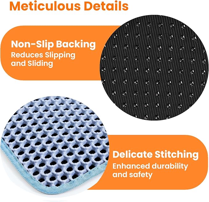 Petinstinct Small Cat Litter Mat, 20x14’’ Double Layer Honeycomb Cat Litter Box Mat, Non Slip Waterproof Urine Proof Litter Trapping Mat for Floor, Kitty Litter Pad, Indoor Pet Supplies, Blue