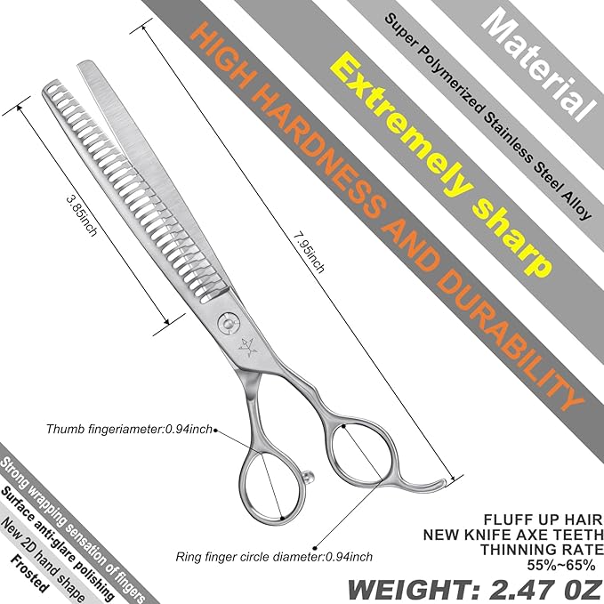 High-end Professional Dog Grooming Thinning Scissors Teeth Cutting Blending Shears Pet Texturizing Shears 7.5 Inch Extremely Very Sharp Stainless Steel Alloy For Cat Other Animals Groomer