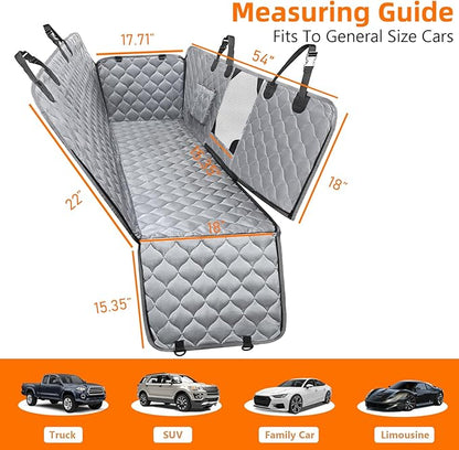 PETICON Dog Car Seat Cover with Mesh Window, 100% Waterproof Pet Seat Cover for Back Seat, Scratchproof Dog Hammock for Cars, Trucks, SUVs, Jeeps (Gray)