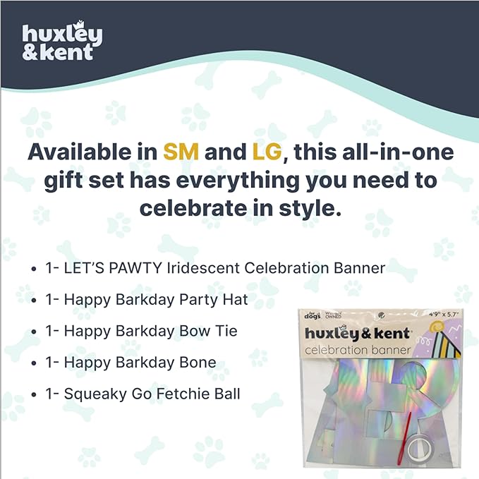 Huxley & Kent Celebration Box for Dogs - Fun Gift Kit with Plush Squeaky Toys, Party Hat, Bow Tie & Banner - Birthday, Gotcha Day & Special Occasion Dog Kit - Happy Barkday Box, Small