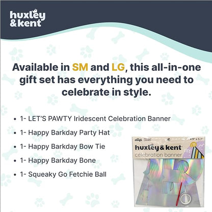 Huxley & Kent Celebration Box for Dogs - Fun Gift Kit with Plush Squeaky Toys, Party Hat, Bow Tie & Banner - Birthday, Gotcha Day & Special Occasion Dog Kit - Happy Barkday Box, Large