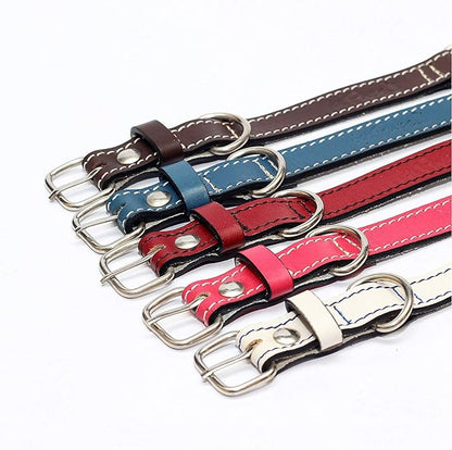 Premium Leather Collars with Stainless Steel Buckles (12"-15", Pink)