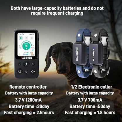 CASMINTON Shock Collar for 2Dogs [CRS01Pro]126 Training Levels,4Powerful Modes With 2.8inch LCD high-definition display100% Safe Training Collar for Large Medium Small Dogs IPX7 Waterproof Blue (Blue)
