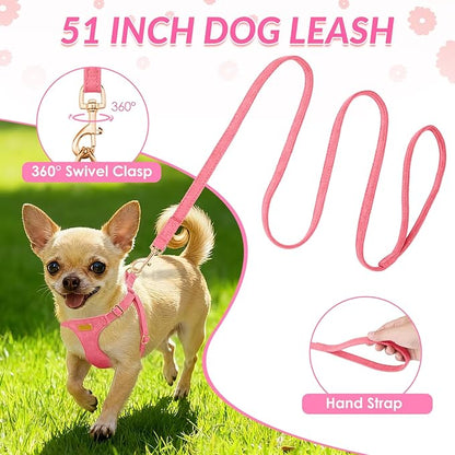 SlowTon Dog Harness Small Sized Dog - Soft XXS Dog Harness and Leash Set No Pull No Chock, Adjustable Lightweight Puppy Harness for XS Small Medium Dogs Cats (Solid Pink, XXS)