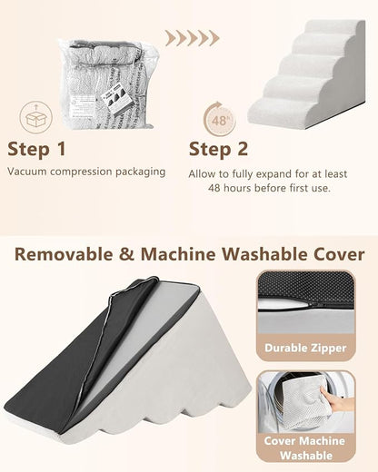 Aodisman Dog Stairs for High Bed,5 Step Dog Ramp for Small and Medium Dogs,Pet Stairs with Non-Slip Bottom for Puppy, Older Cat,Indoor Pet Steps,Comfort,Durable,22.4" H,Light Grey