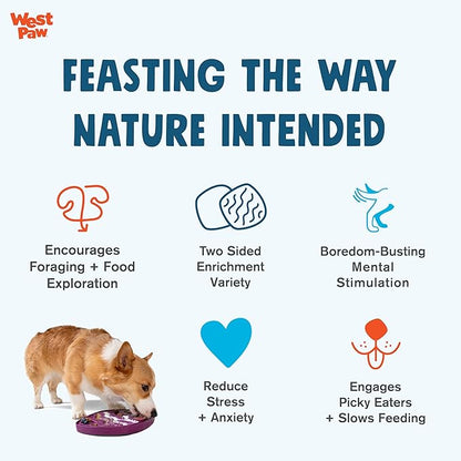 West Paw Seaflex Bubbles Feast Mat – All-in-One, Slow Feeder, Lick Mat – Encourages Foraging & Food Exploration - Engages Picky Eaters & Slow Feeding - Versatile – Easy to Clean, Non-Toxic -Periwinkle