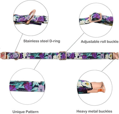 Metal Buckle Dog Collar, Durable Adjustable Dog Collar Soft for Small Medium Large Dogs (S(10-14in), Flower5)
