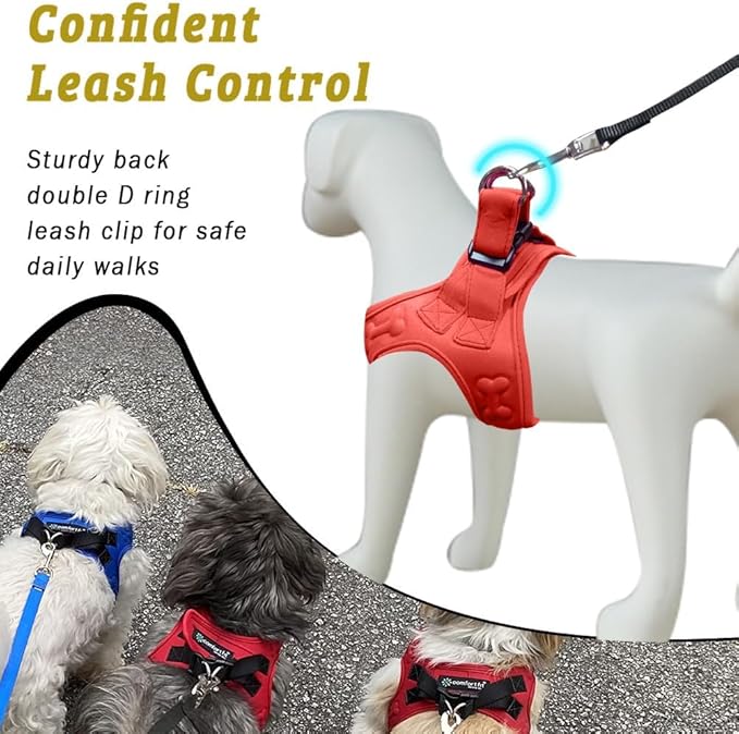Comfort Fit Dog Harness Step in No Pull Harness for Small Medium Sized Dogs Soft Padded No Escape Harness Adjustable Easy Buckle with Leash Attachment D-Ring Extra Comfort Inside Velvet Plush XS Red