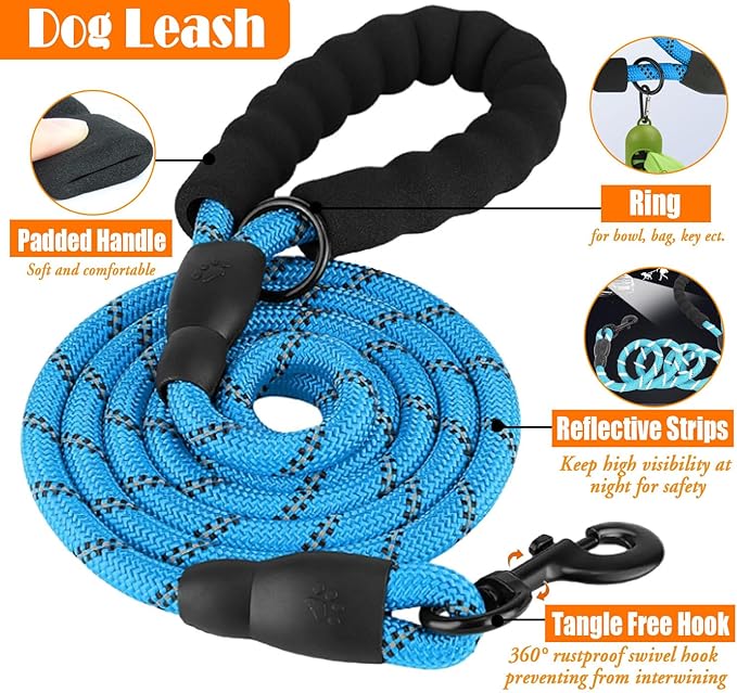 LOBEVE No Pull Dog Harness, Collar & Leash Set | Includes Dog Seat Belt, Collapsible Bowls & Poop Bag Dispenser. Ideal for Training, Walking, Hiking. Fits Small to Large Dogs(Blue-L)