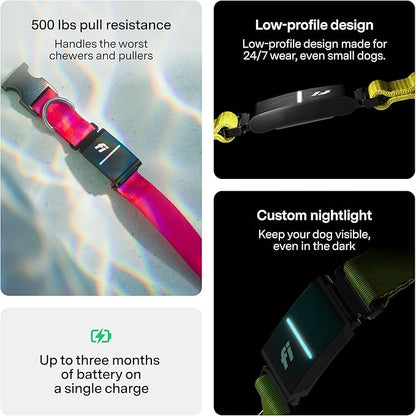 New Fi Series 3+ Smart Dog Tracker Collar [12 Month Membership Included] GPS Tracker for Dogs with Health & Behavior Monitoring, Escape Alerts, Waterproof, LED, Apple Watch Compatible (Pink, Small)