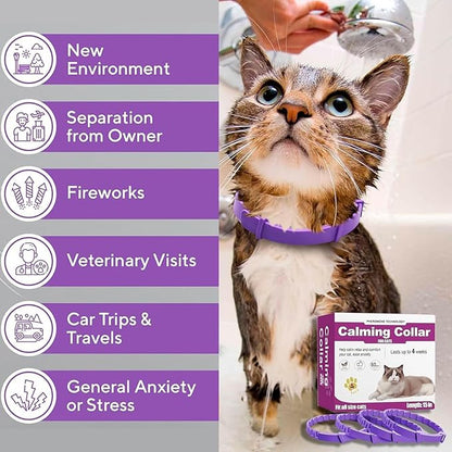 Cat Calming Collar, 4-Pack Pheromone Collars for Cats – Adjustable 15″, 60-Day Lasting Stress & Anxiety Relief, Helps Reduce Noise Fear, Scratching & Separation Anxiety（Pruple）