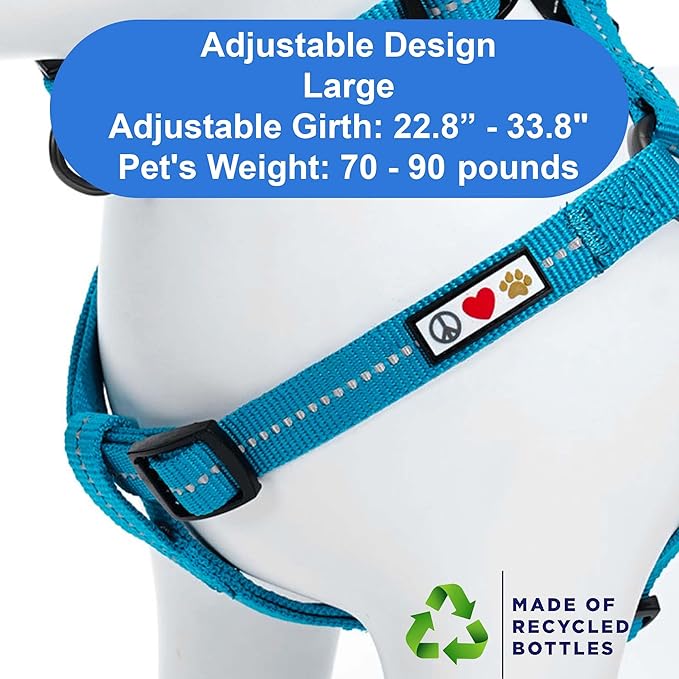 Pawtitas Recycled Reflective Step-in Dog Harness – Adjustable No-Pull Vest for Puppies to Seniors, Safe & Comfortable L Teal