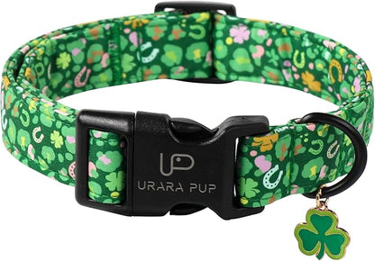 St. Patrick's Dog Collar, Cotton St. Patricks Clover Collar for Puppy Girl Boy Dog or Cat, Lucky Shamrock Dog Collar with Metal Buckle, Green, Spring, XS