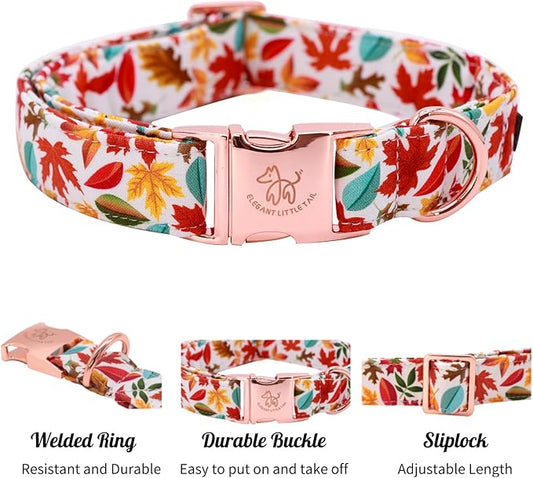 Elegant little tail Fall Dog Collar, Autumn Leaves Pet Collar Durable Dog Collars Male or Female Holiday Pet Gift Adjustable Dog Collar for Medium Dogs