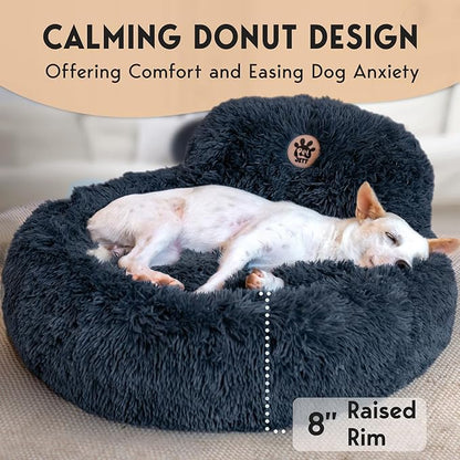 PetJett Calming Dog Bed Medium Size Dog - 30'' Donut Bed, Anti-Slip & Washable Super Soft Fluffy Plush Round Bed, Anti-Anxiety Premium Comfort Pet Bed, Fits Dogs up to 45 lbs - Dark Grey