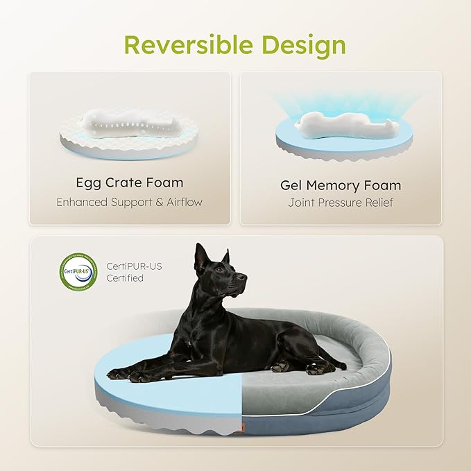 CWAWZ XXL Orthopedic Dog Bed, 53 in. Dog Bed for Large Sized Dogs with Full-Surround Bolsters, Dual-Sided Dog Cooling Beds with Memory Foam, Washable Pet Sofa Couch with Nonslip Bottom, Dark Grey