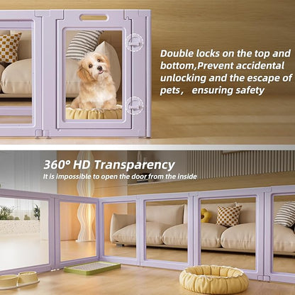 LoveTail DIY Clear Acrylic Dog Playpen House,Quick Easy Assembly and Disassembly,Strong Floor Suction,Indoor and Outdoor Use,Easy Cleansing Puppy Fence (Purple, 23.6" H, 10PCS)