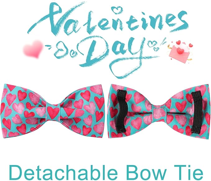 UP URARA PUP Valentine’s Day Dog Collar with Bow Tie, Pink Heart Bowtie Collar with Metal Buckle, Valentine’s Day Gift Pet Collar for Puppy Girl Boy Dog or Cat, Wedding Dog Collar,XL, Neck 16-26in