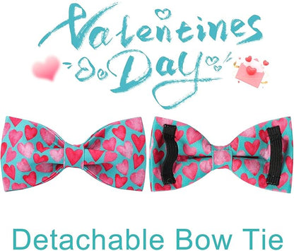 UP URARA PUP Valentine’s Day Dog Collar with Bow Tie, Pink Heart Bowtie Collar with Metal Buckle, Valentine’s Day Gift Pet Collar for Puppy Girl Boy Dog or Cat, Wedding Dog Collar,XL, Neck 16-26in