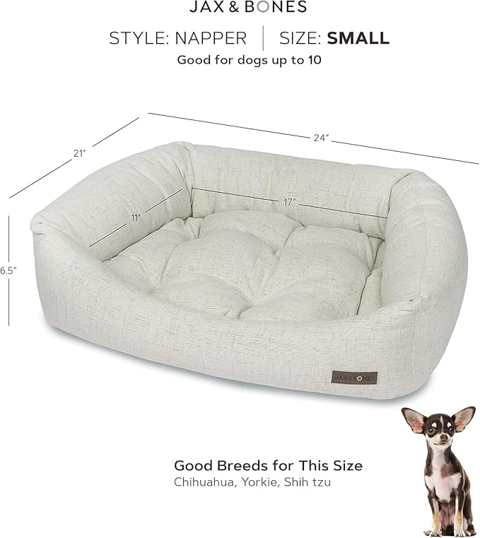 Jax & Bones Dog Bed Napper - Luna Grey Machine Washable Bed For Dogs - Extra Heavy Duty Bolstered Sides - Small Grey Dog Mat Beds | 24 x 21 Inches