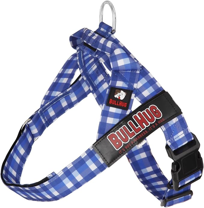 BULLHUG Adjustable Dog Harness– No Pull, No Choke – for English Bulldogs, French Bulldogs, Pugs & Broad-Chested Breeds – Easy, Safe Walks (BLUEWHITE, Small)