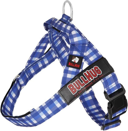 BULLHUG Adjustable Dog Harness– No Pull, No Choke – for English Bulldogs, French Bulldogs, Pugs & Broad-Chested Breeds – Easy, Safe Walks (BLUEWHITE, Small)
