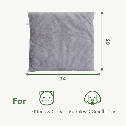 petfelix Self Warming Mat, 24''*20'' Non-Skid Thermal Pet Mat, Washable Outdoor Insulation for Cat House, Carrier Cat Bed, Short-Fluff Grey