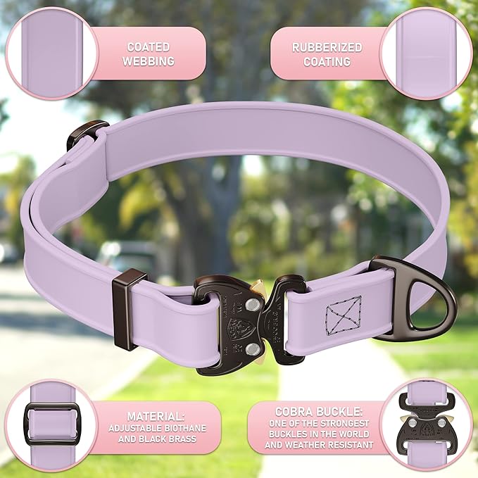 NexaPaw Biothane Dog Collar with Cobra Buckle - Made in USA - QR Code Dog Tag ID Included - Adjustable Heavy Duty Dog Collars for Medium Large Dogs - Waterproof Military Grade Tactical Collar for Dogs