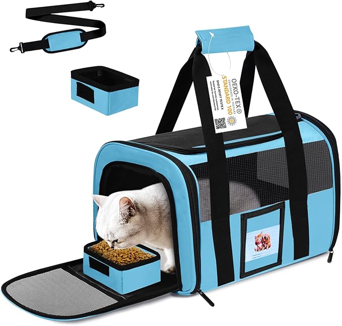 SECLATO Cat Carrier Dog Carriers Airline Approved for Small Dogs, Kitten, Carriers for Small Medium Cats Under 15lb, Collapsible Soft Sided TSA Approved Pet Travel Carrier-Blue